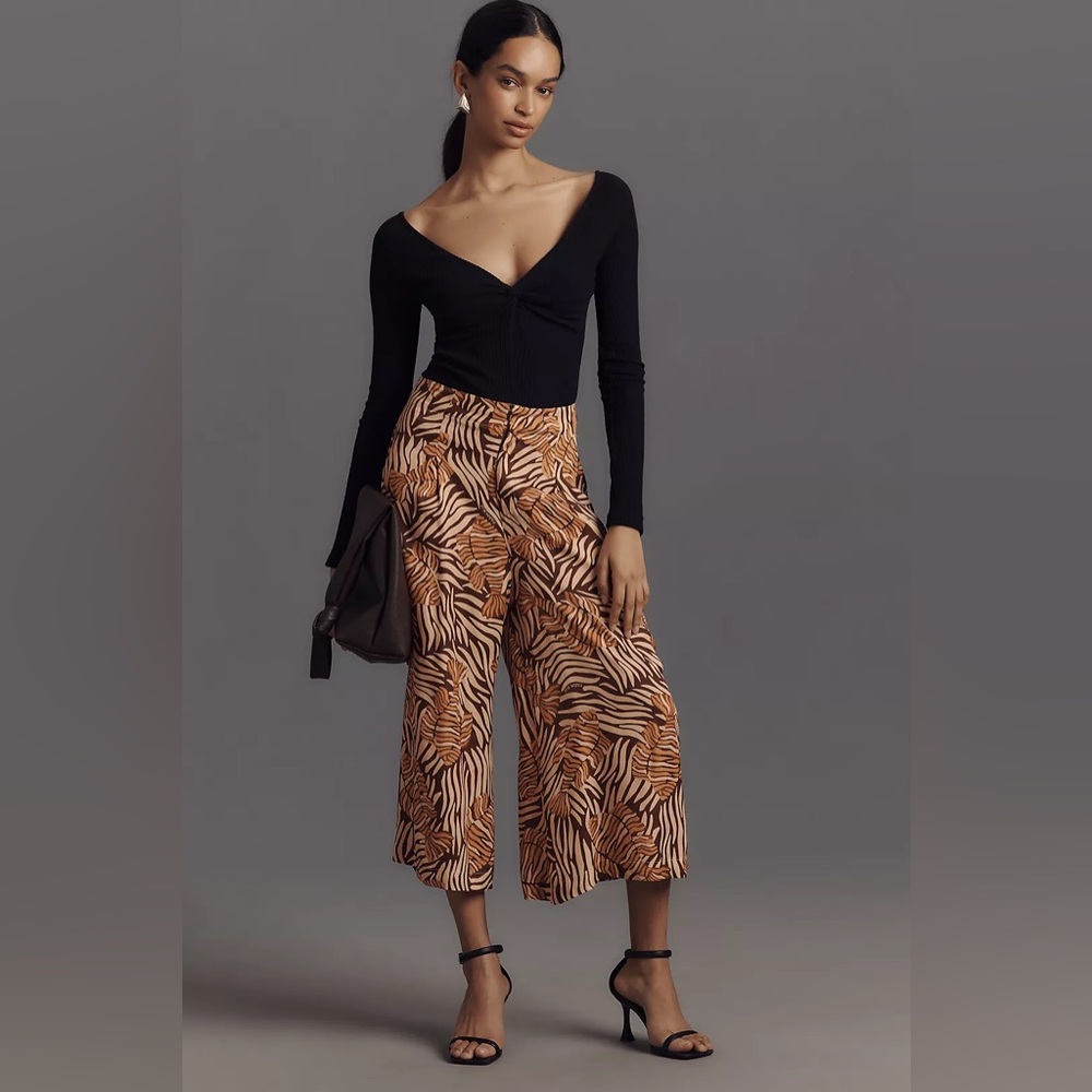 BNWT Farm Rio x Anthropologie Printed Satin Culotte Pants
